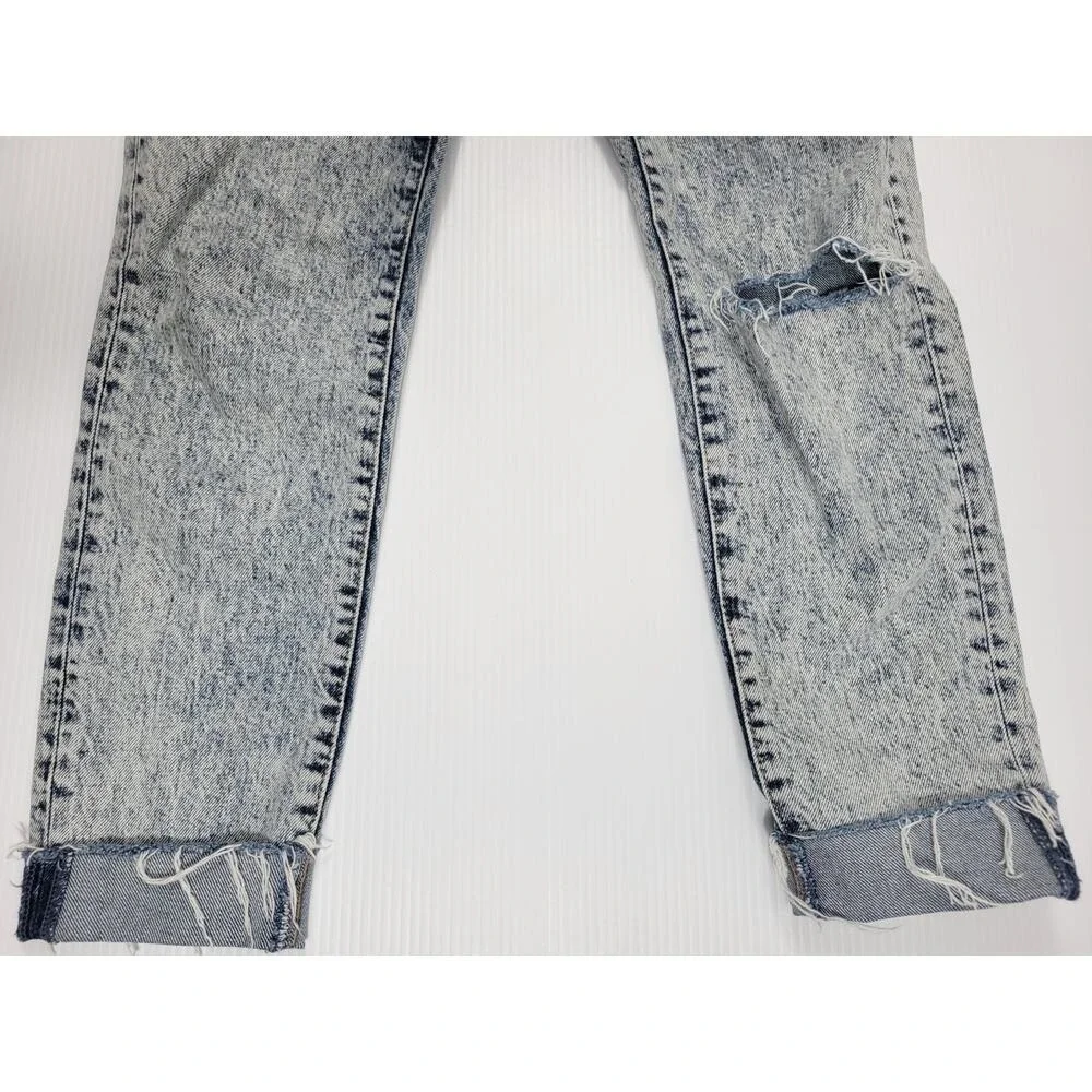We The Free People Stella Jeans Women 26 Blue AcidWash Skinny Button Fly Raw Hem